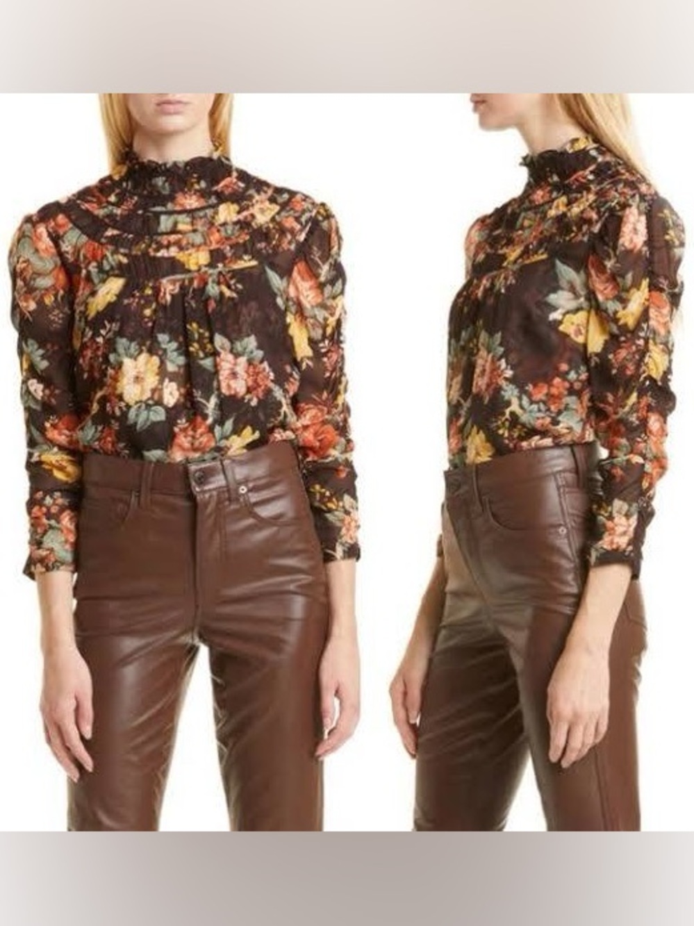 VERONICA BEARD ARES FLORAL SILK BLOUSE IN OXBLOOD MULTI — SIZE SMALL